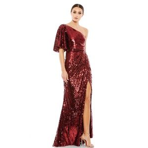 Mac‎ Duggal 93540 Burgundy Embellished Cap Sleeve Cowl Neck Trumpet Gown 10 NWT